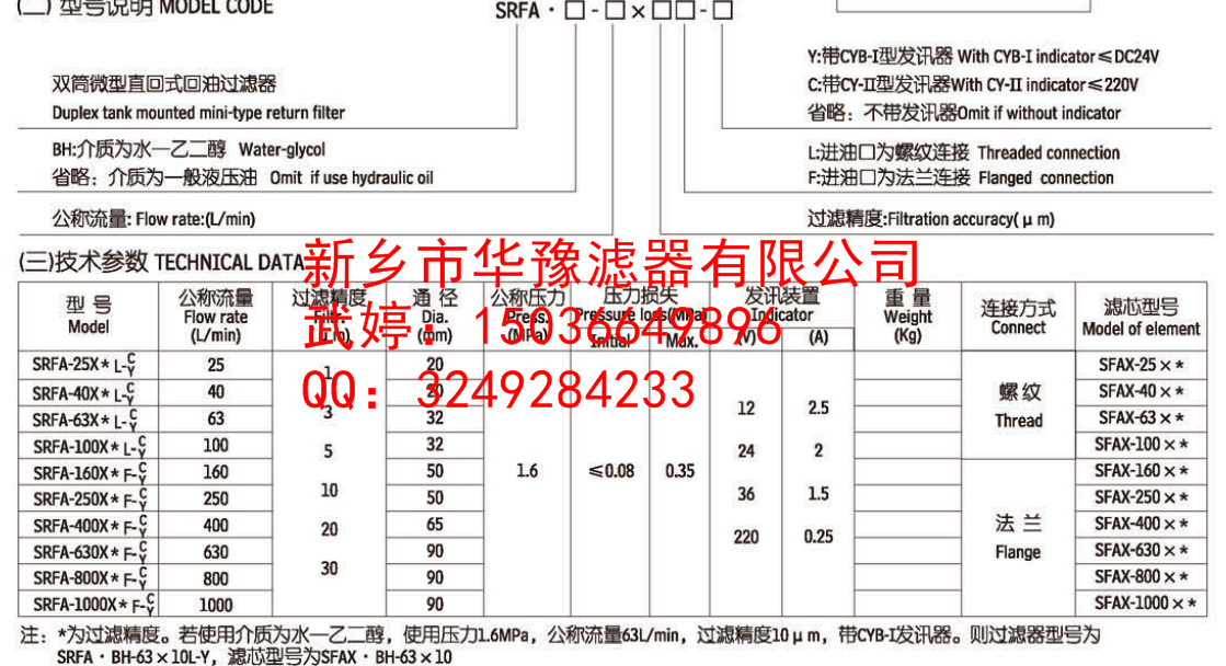 SRFA系列雙筒微型直回式回油過濾器